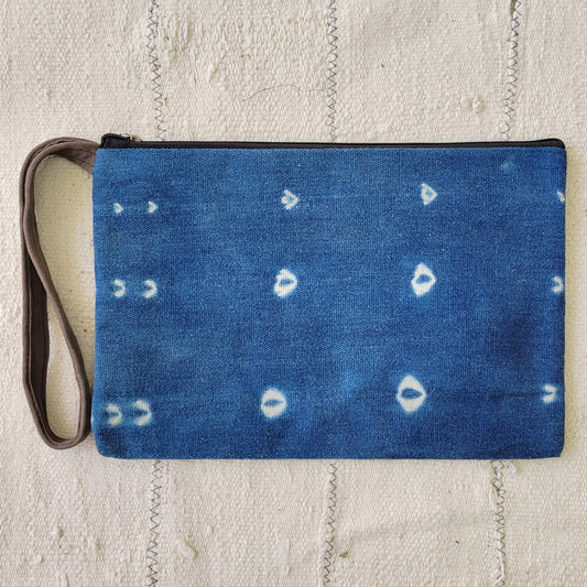 Small Indigo Fabric Zipper Pouch 3